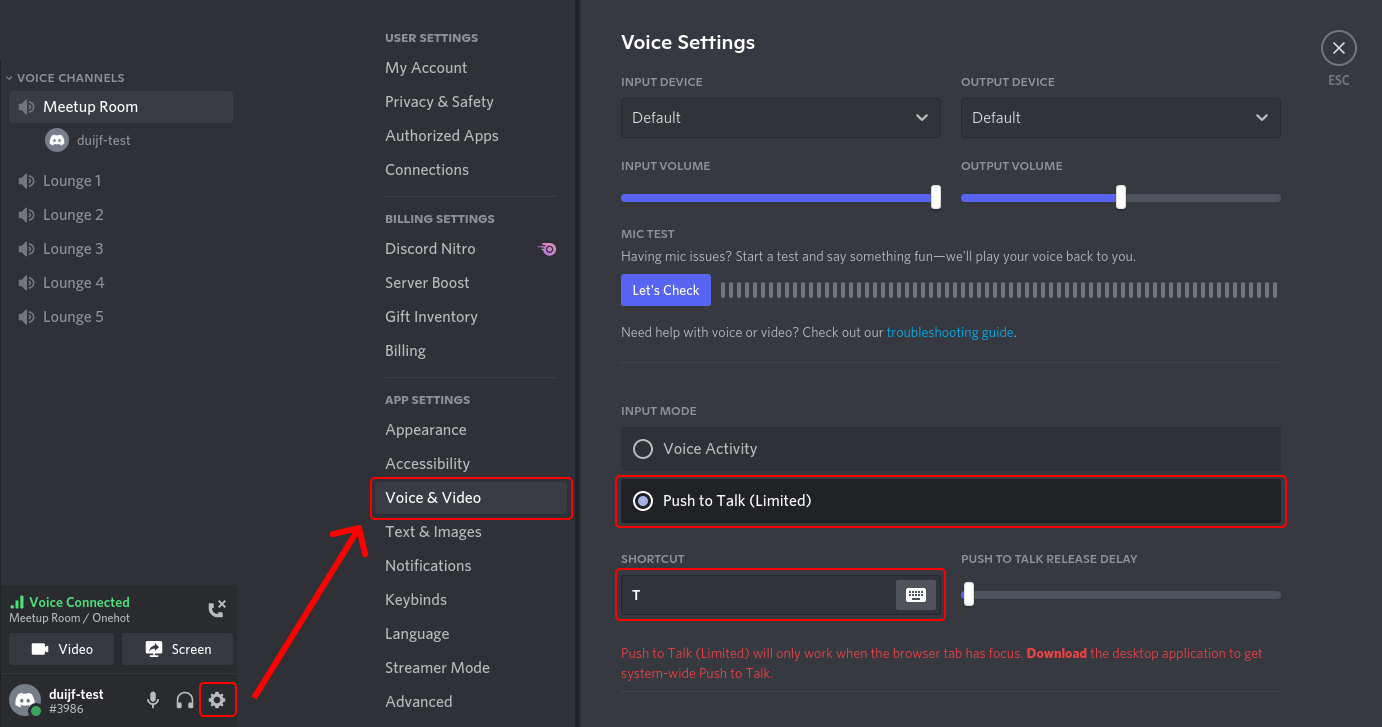 How to set up push to talk in Discord
